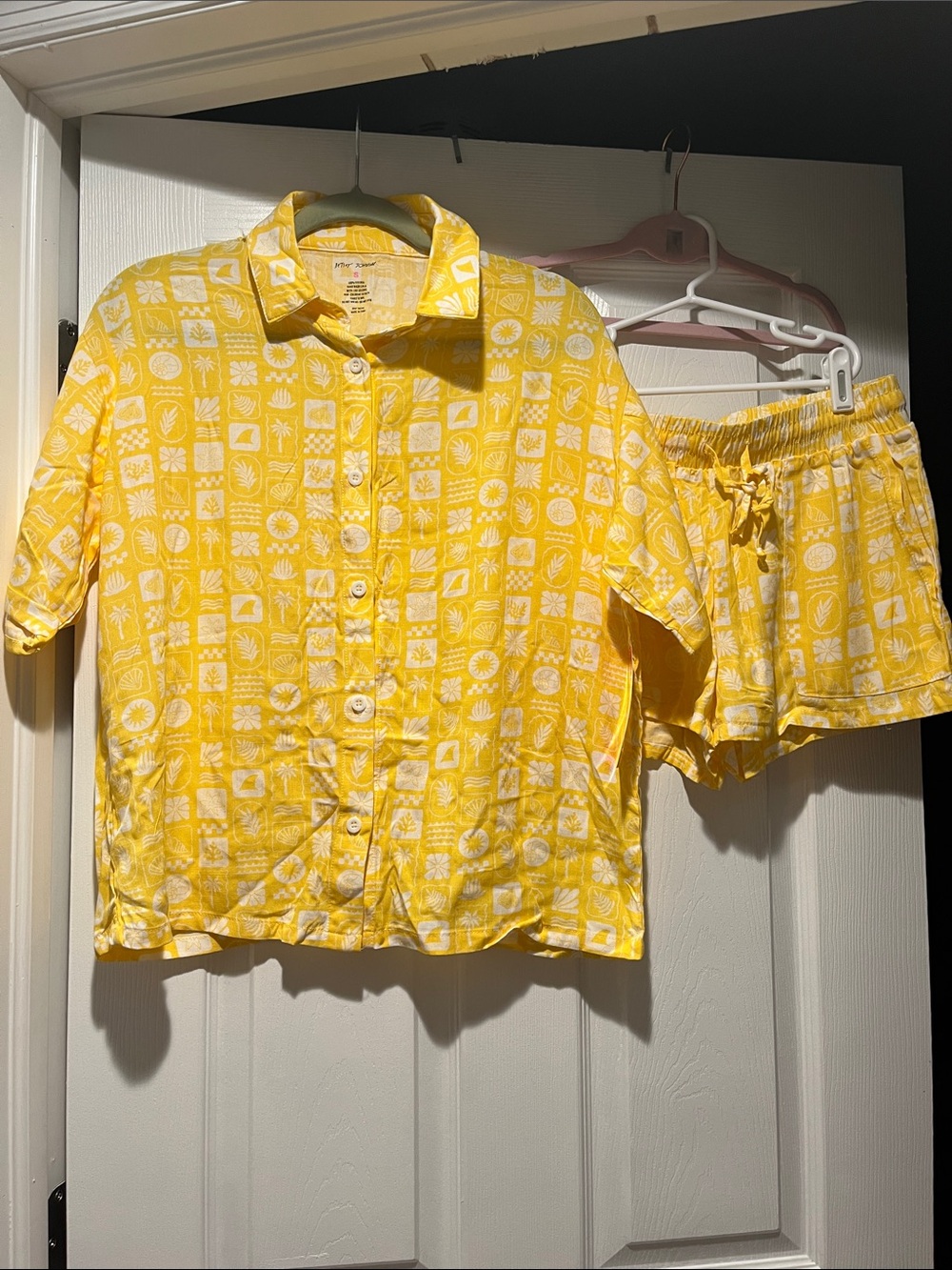 Betsey Johnson Yellow & White Short Sleeve Button-Up Swim Coverup Set
